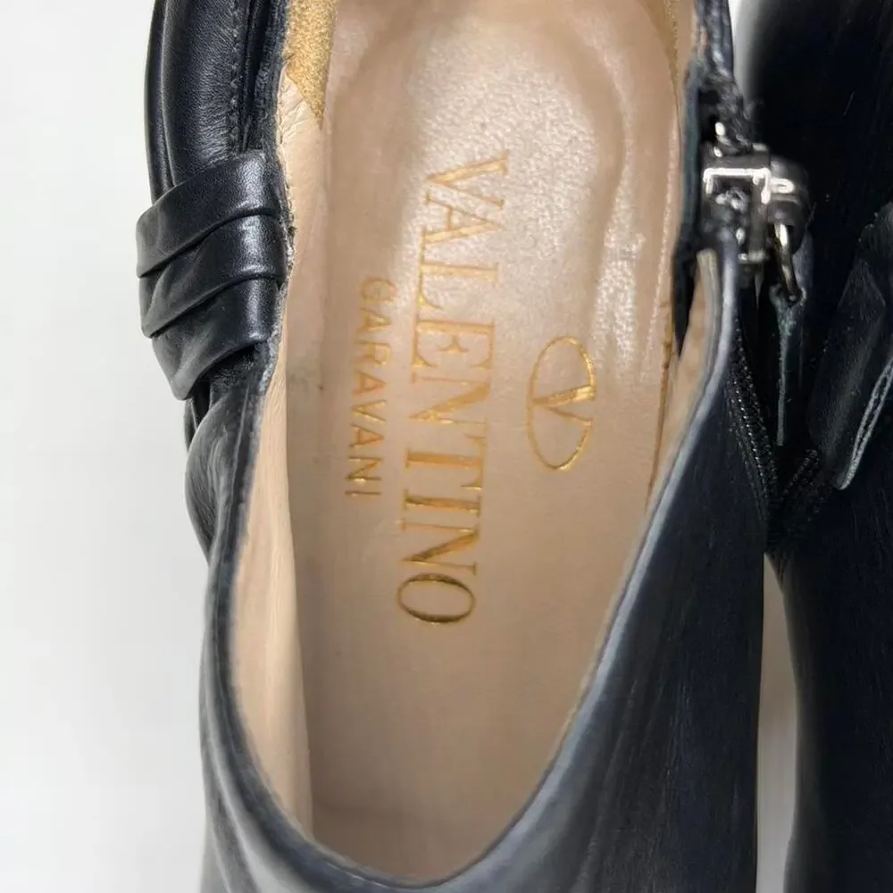 Valentino Garavani Black Leather Bow Ankle Boots Italy Sz 38 Luxury Stiletto - Picture 4 of 8